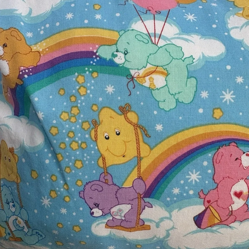 Handmade Care Bears Pillowcase Rainbow Clouds Hearts Blue 17x11 Kids Bedding